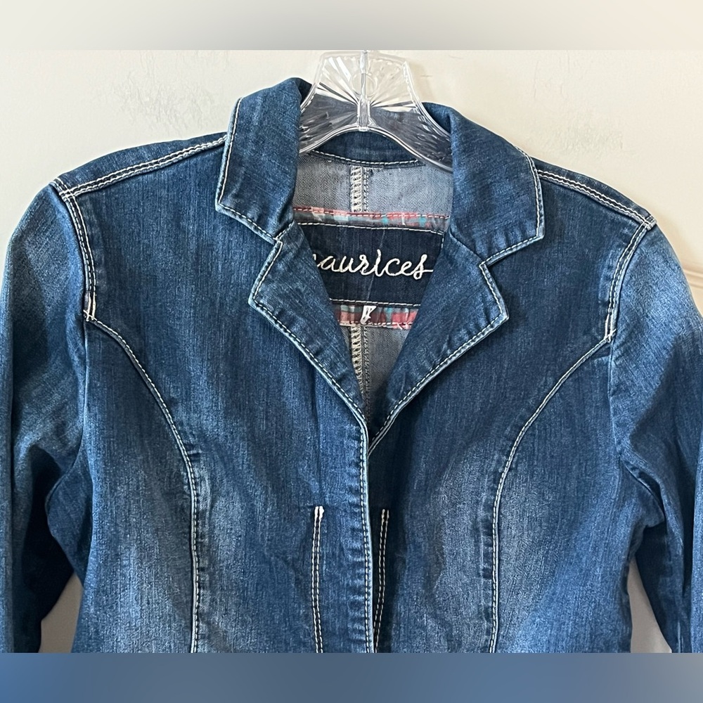 Maurices Denim Distressed Jacket with Button Details Women’s Size Medium - Picture 9 of 15